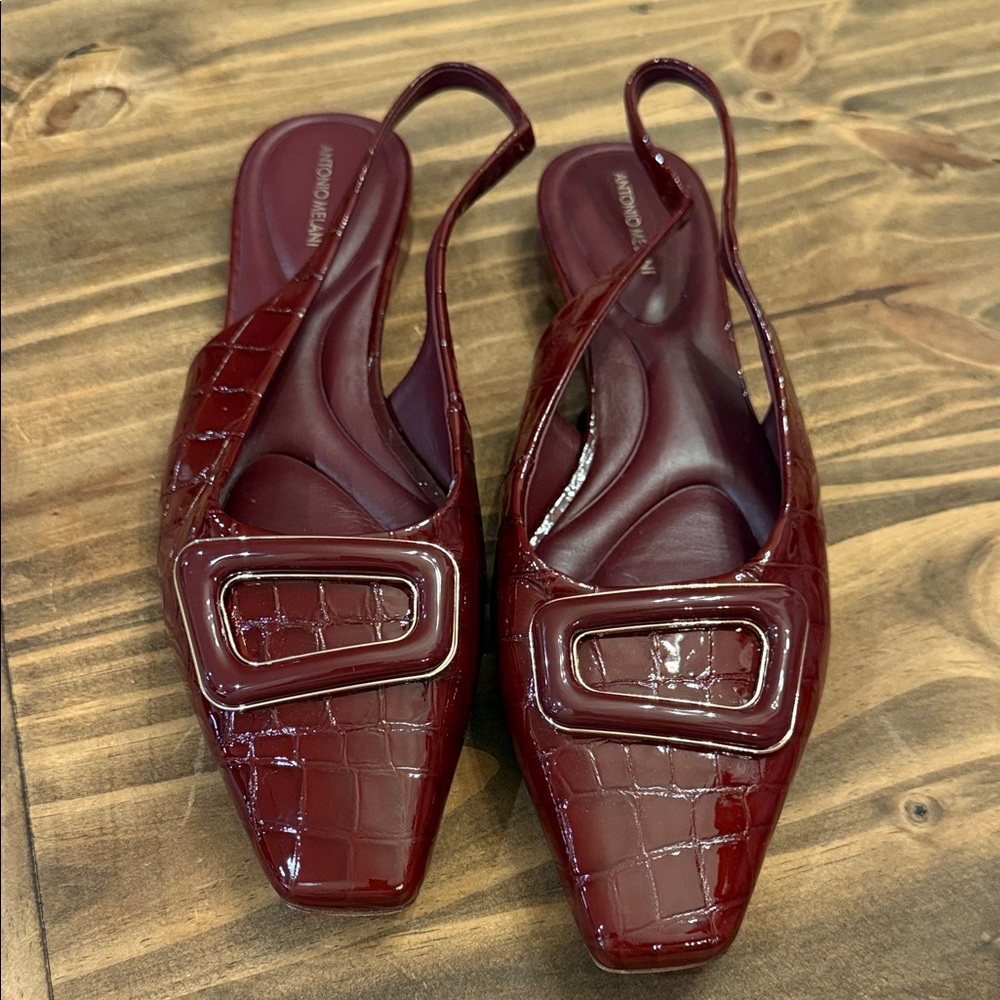 ANTONIO MELANI Burgundy Croc-Embossed Flats